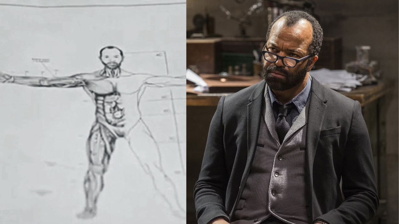 On the left, a sketch of a Host prototype that closely resembles the man pictured on the right.